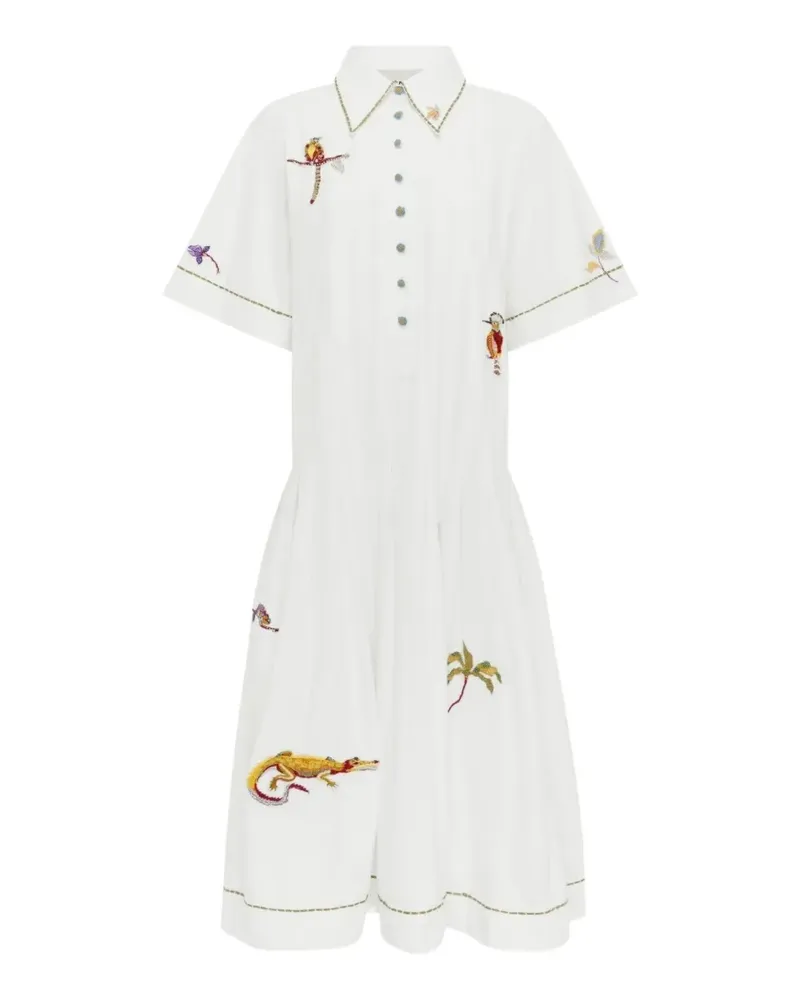 ALEMAIS Camelia embroidered pleated shirtdress - Weiß Weiß