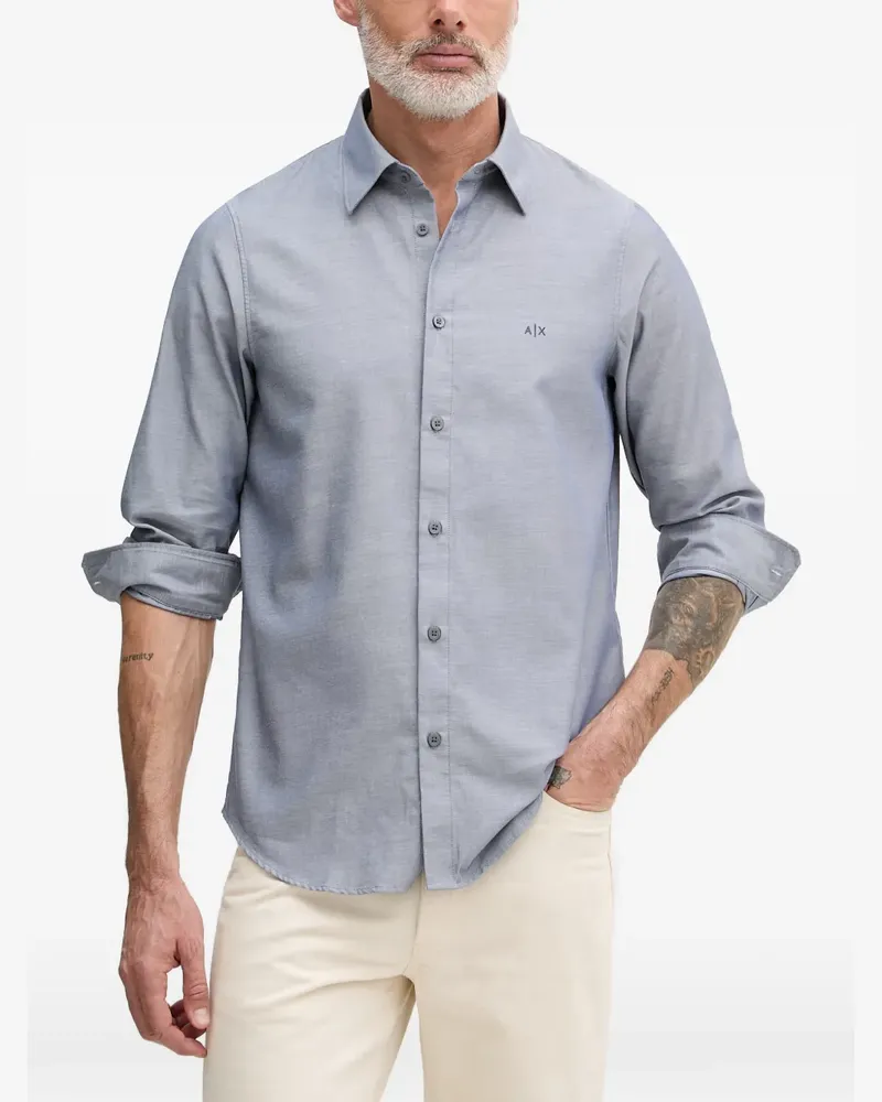 Armani Exchange logo-embroidered long-sleeve shirt - Blau Blau