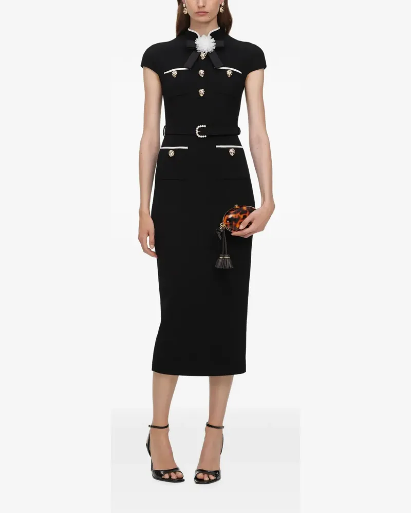 Self-Portrait Midikleid aus schwarzem Wollkrepp Schwarz