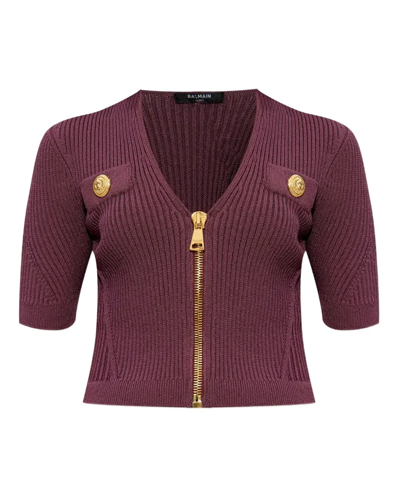 Balmain zip-up ribbed top - Violett Violett