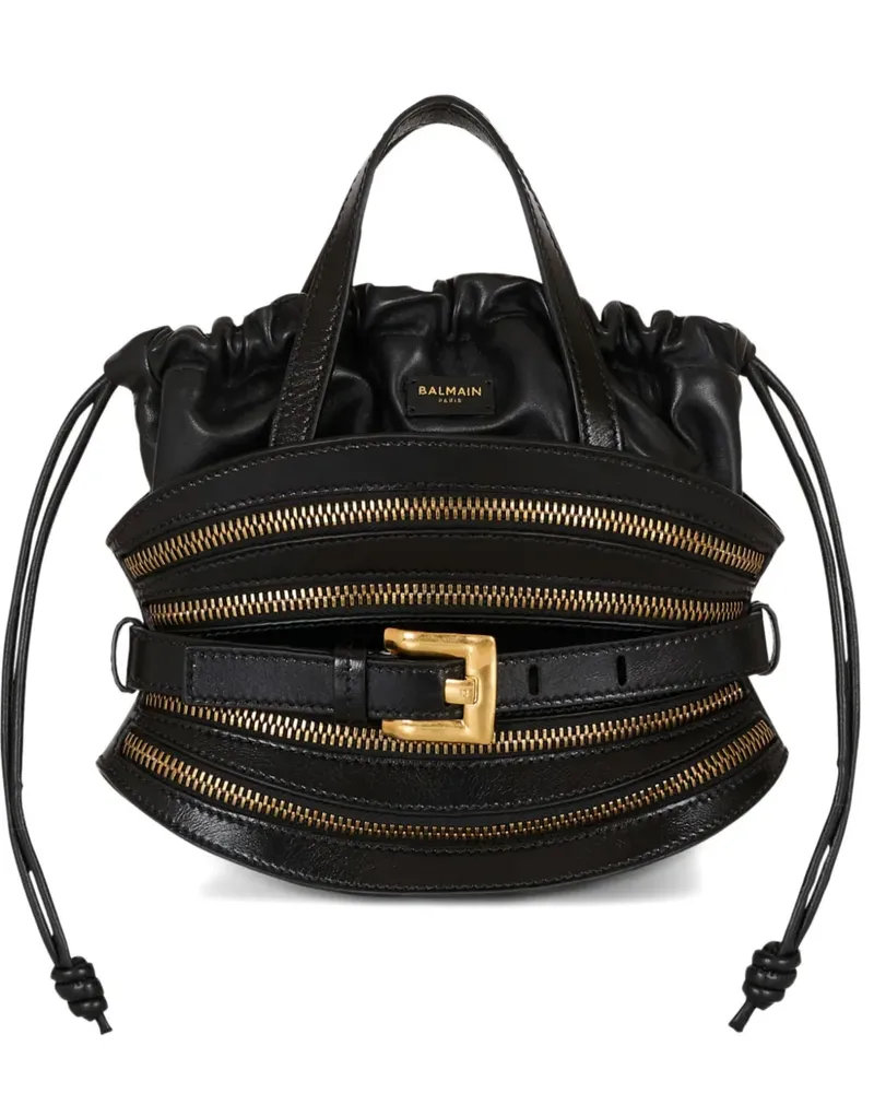 Balmain Mini Shuffle Tote Bag mit Reißverschluss - Schwarz Schwarz