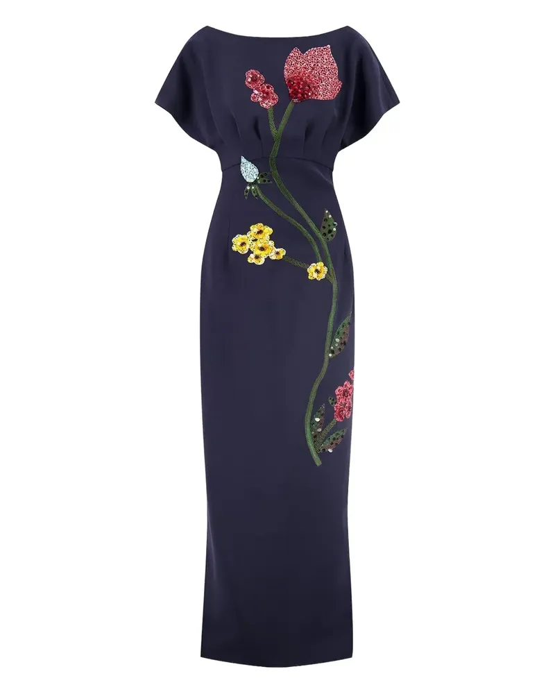 Lela Rose Savannah Abendkleid mit Blumenverzierung - Blau Blau