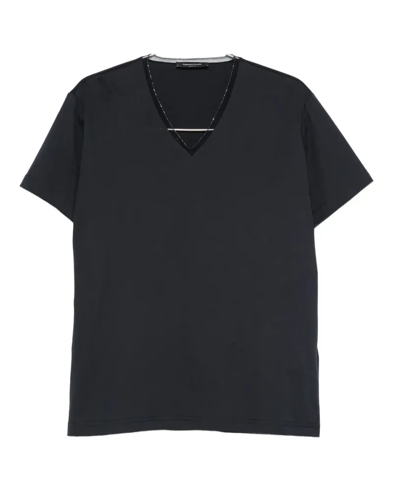 Fabiana Filippi mesh-trim V-neck T-shirt - Blau Blau