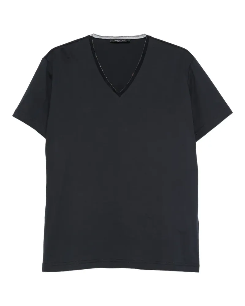 Fabiana Filippi mesh-trim V-neck T-shirt - Blau Blau