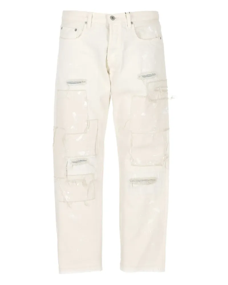 Junya Watanabe Ausgefranste Jeans im Patchwork-Look - Weiß Weiß