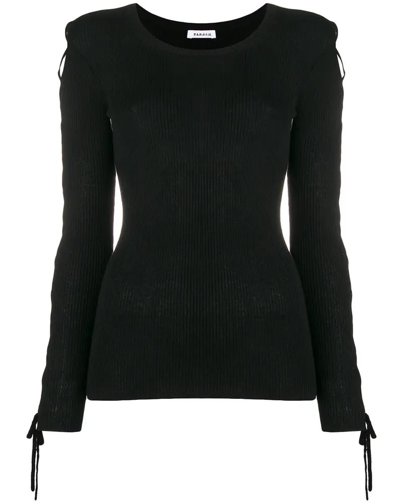 P.A.R.O.S.H. Stricktop mit Spitzenärmeln - Schwarz Schwarz