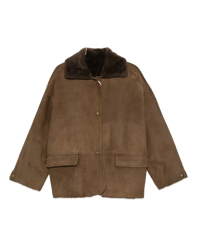 Liska shearling-collar button-fastening jacket - Braun Braun