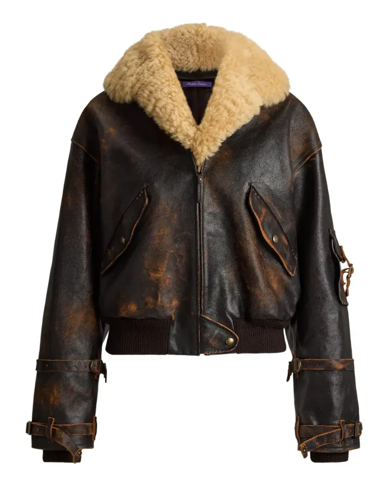 Ralph Lauren Lederjacke im Distressed-Look mit Shearling-Kragen - Braun Braun