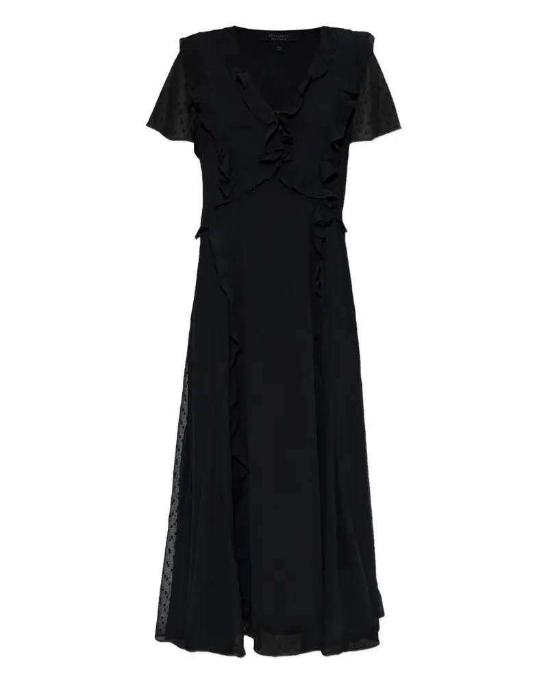 AllSaints Gerüschtes Kleid mit Punktemuster - Schwarz Schwarz