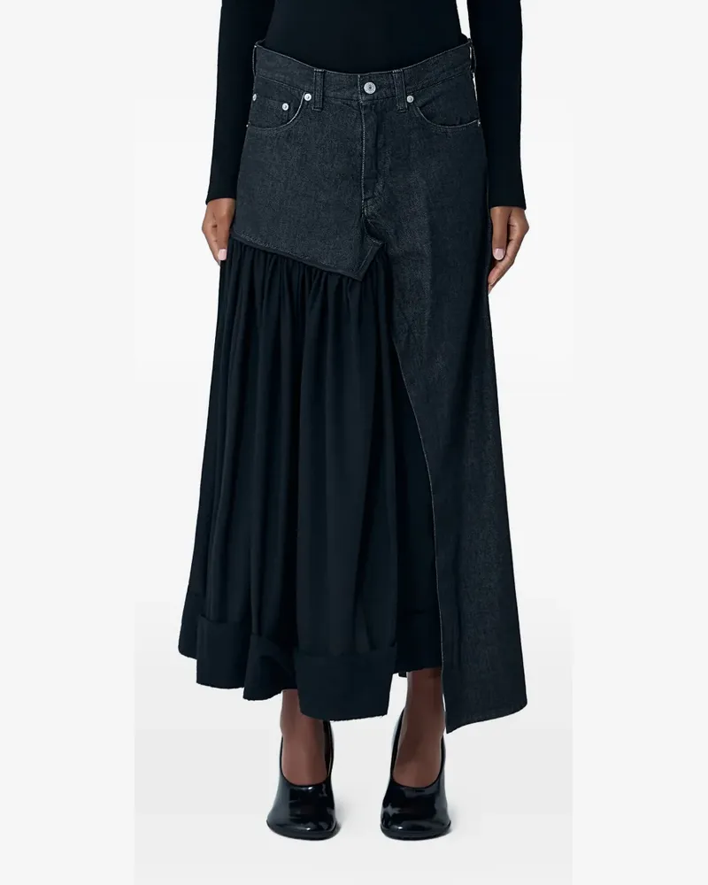 Yohji Yamamoto Midirock mit Einsatz - Schwarz Schwarz