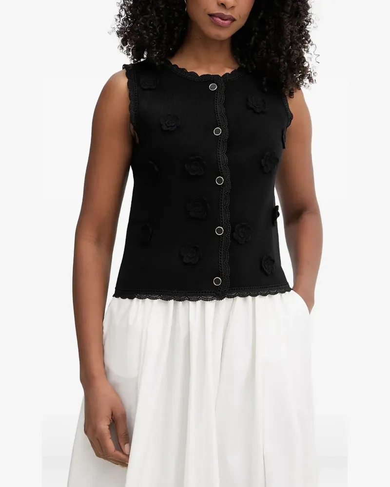 Morgan Ärmelloser Cardigan mit Blumenapplikation und Spitzenbesatz - Schwarz Schwarz