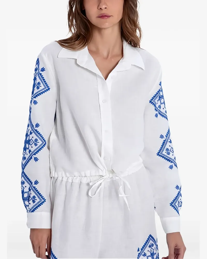 Greek Archaic Kori embroidered drawstring-detail shirt - Weiß Weiß