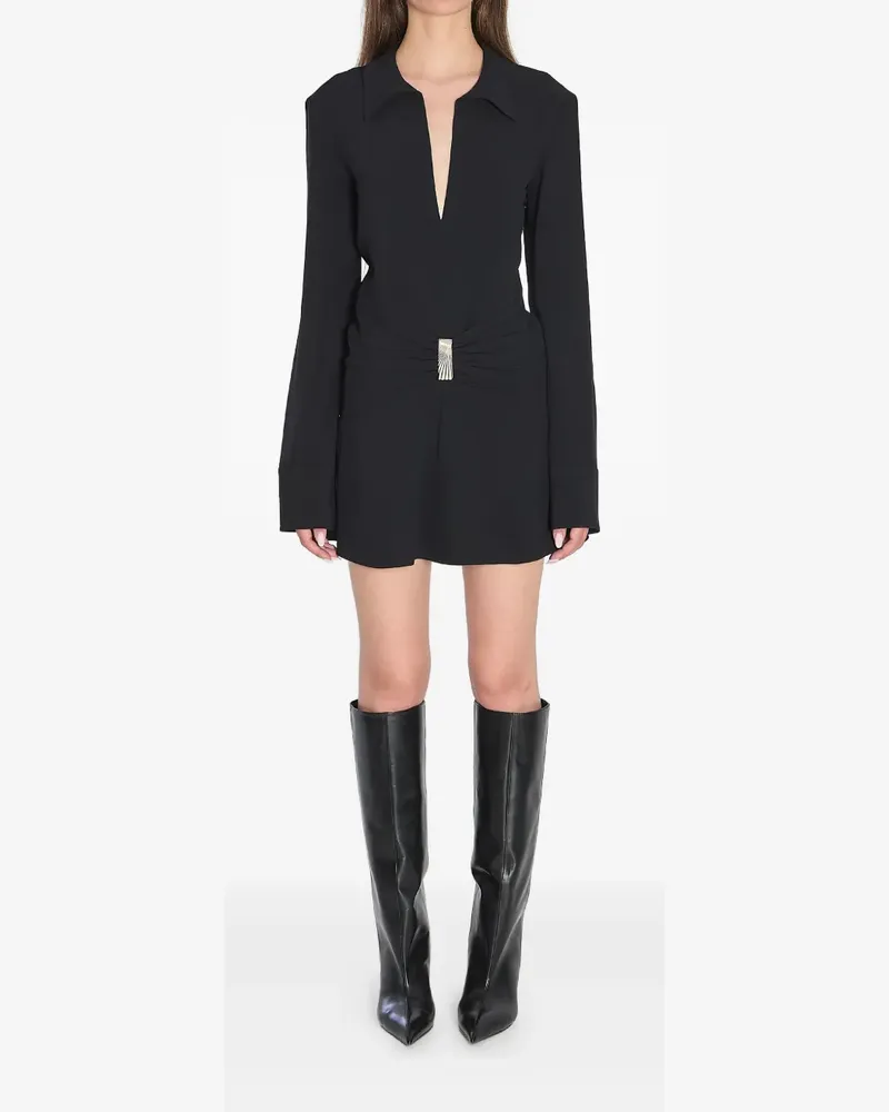 ATTICO V-Ausschnitt-Minikleid mit Schnallendetail - Schwarz Schwarz