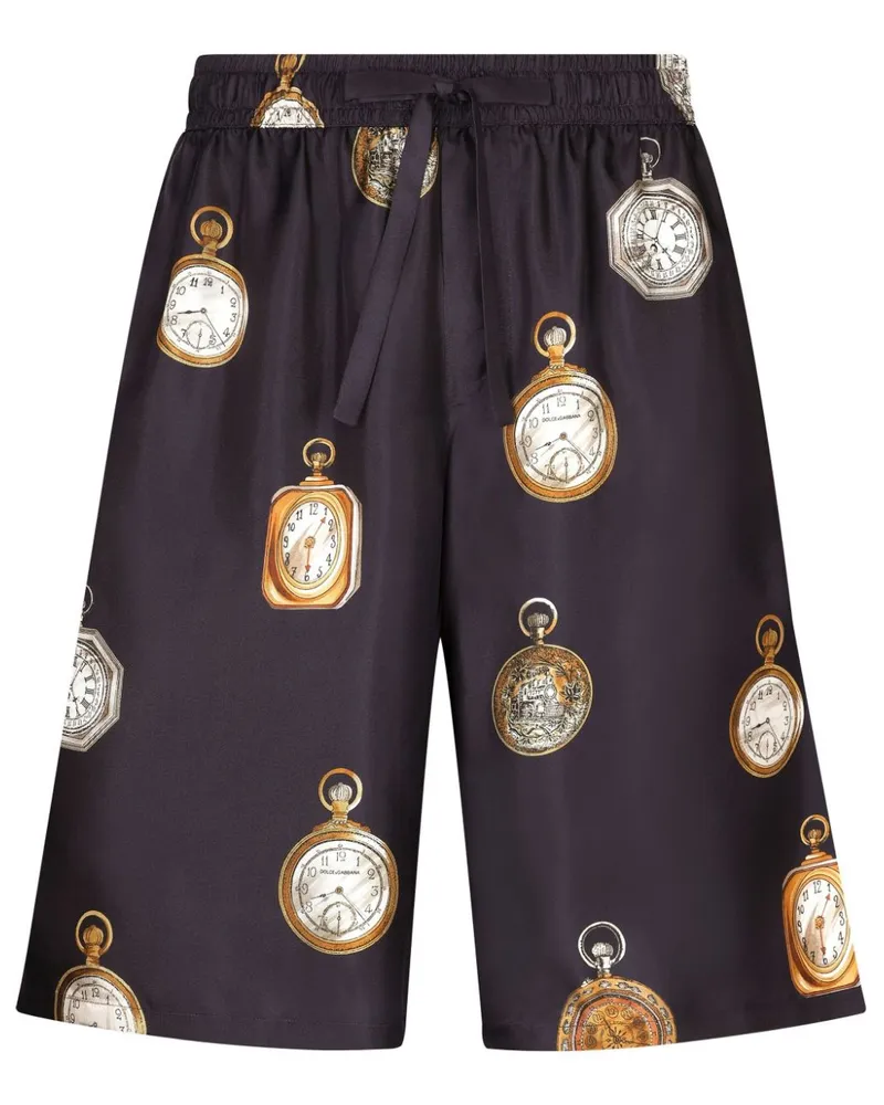 Dolce & Gabbana Seidenshorts mit Uhren-Print - Schwarz Schwarz