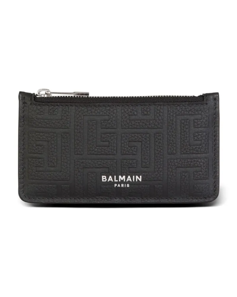 Balmain Kartenetui mit Monogramm-Prägung Schwarz