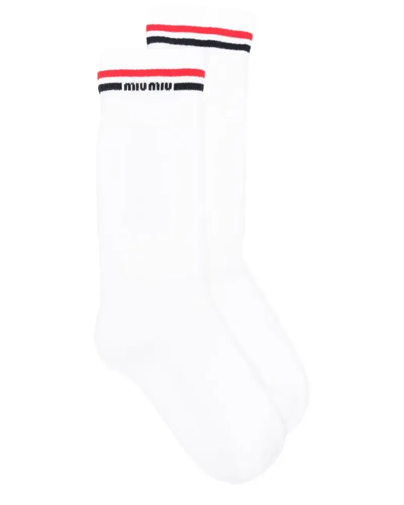 Miu Miu Socken mit Streifendetail - Weiß Weiß