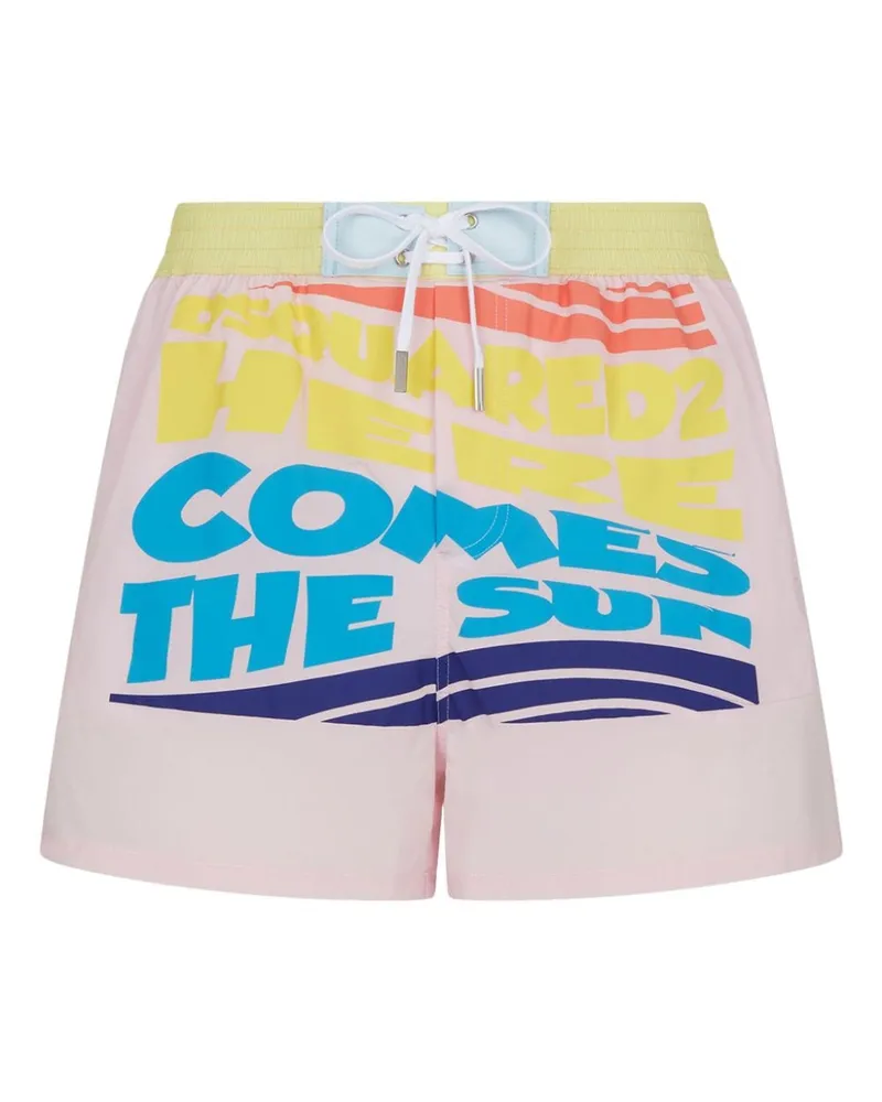 Dsquared2 Badeshorts mit Slogan-Print Rosa