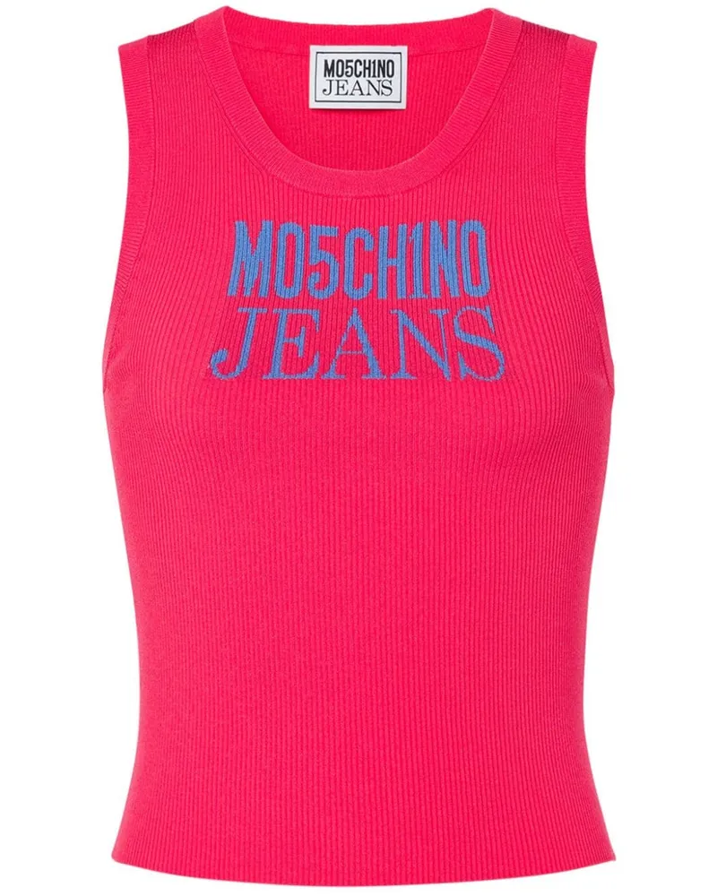 Moschino Geripptes Tanktop mit Logo-Print - Rosa Rosa