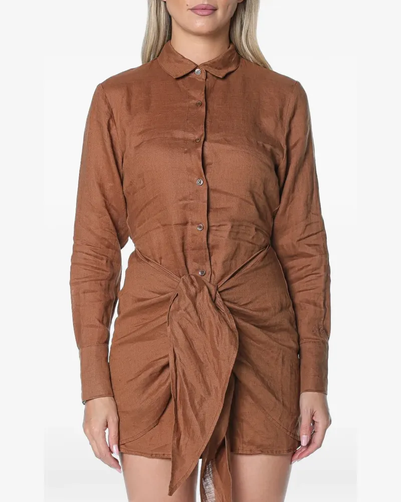 MC2 Saint Barth Kurzes Ravi Kleid aus braunem Leinen Braun