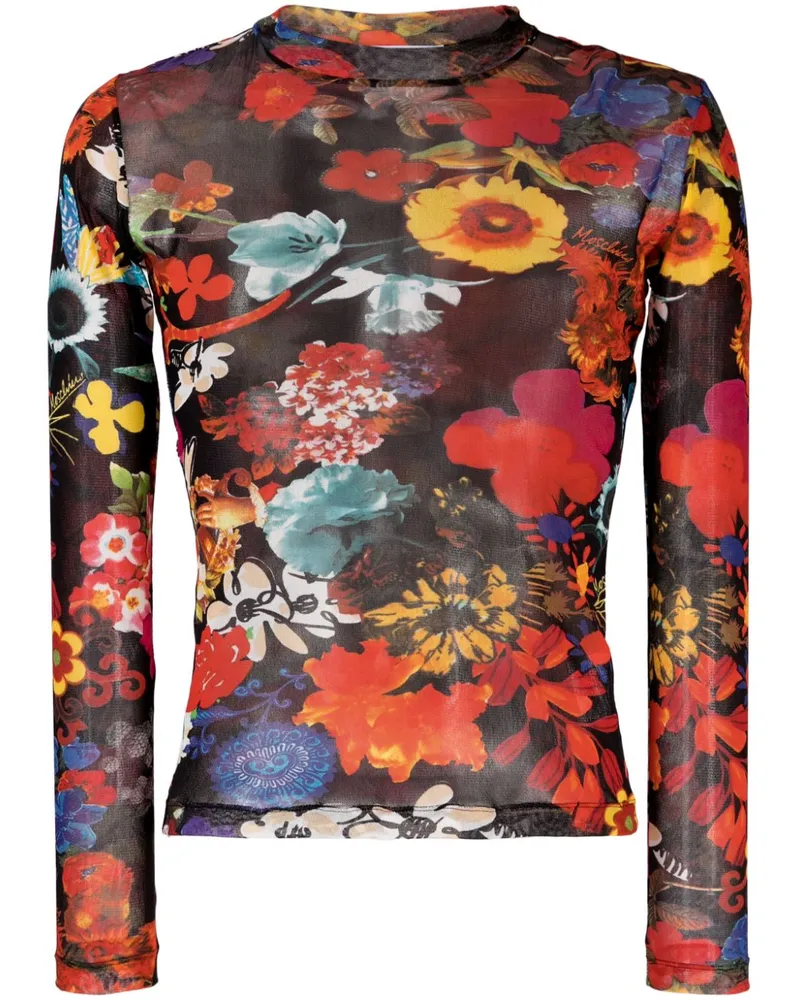 Moschino T-Shirt aus Mesh mit Blumen-Print Schwarz