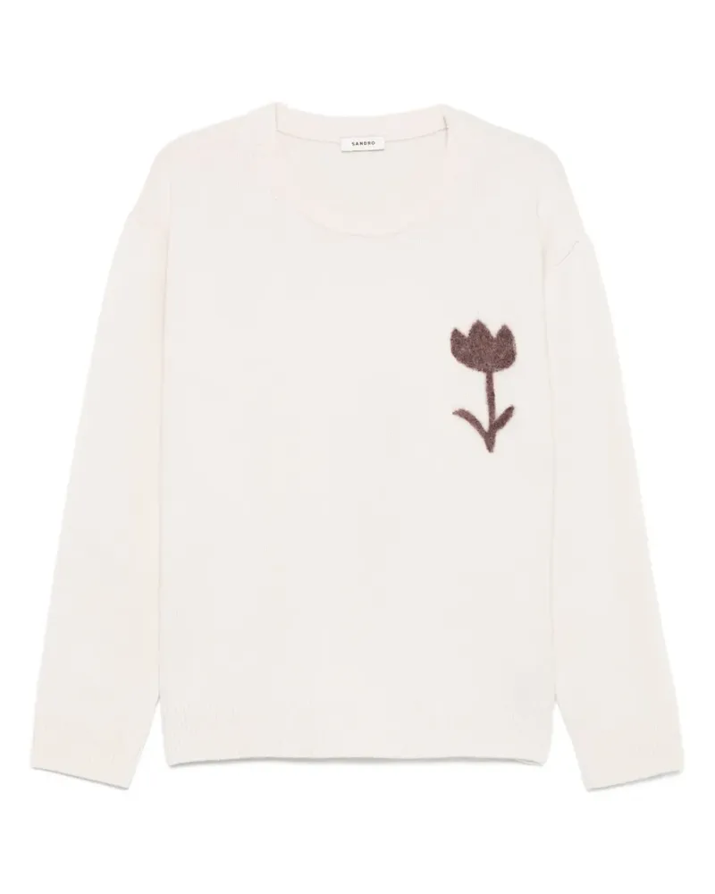 Sandro Sweatshirt mit Blumenapplikation - Nude Nude