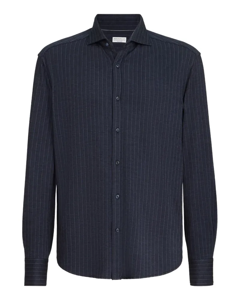 Brunello Cucinelli Piqué-Hemd mti Spreizkragen - Blau Blau