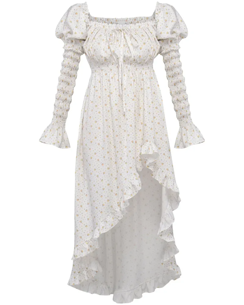 SLEEPER Midikleid mit Blumen-Print - Weiß Weiß