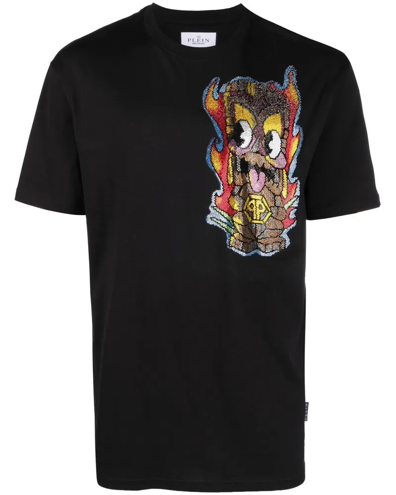 Philipp Plein T-Shirt mit verziertem Hawaii-Motiv - Schwarz Schwarz