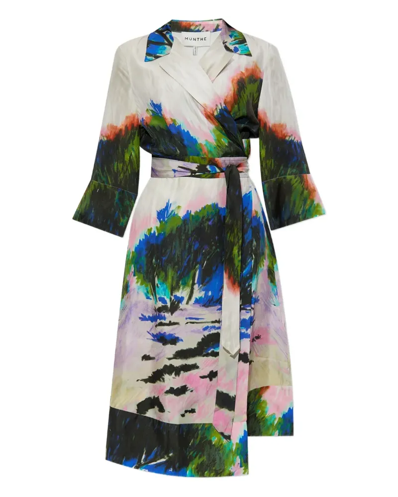 MUNTHE Wickelkleid mit grafischem Print - Grau Grau