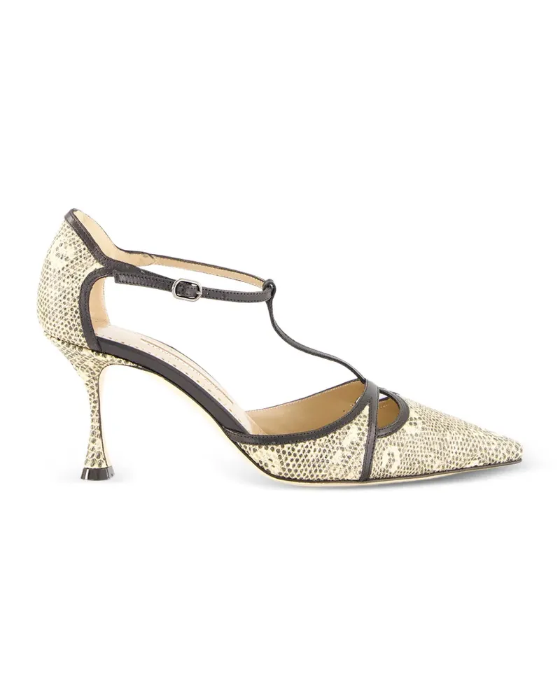 Manolo Blahnik Gish snakeskin-effect leather T-bar pumps - Nude Nude