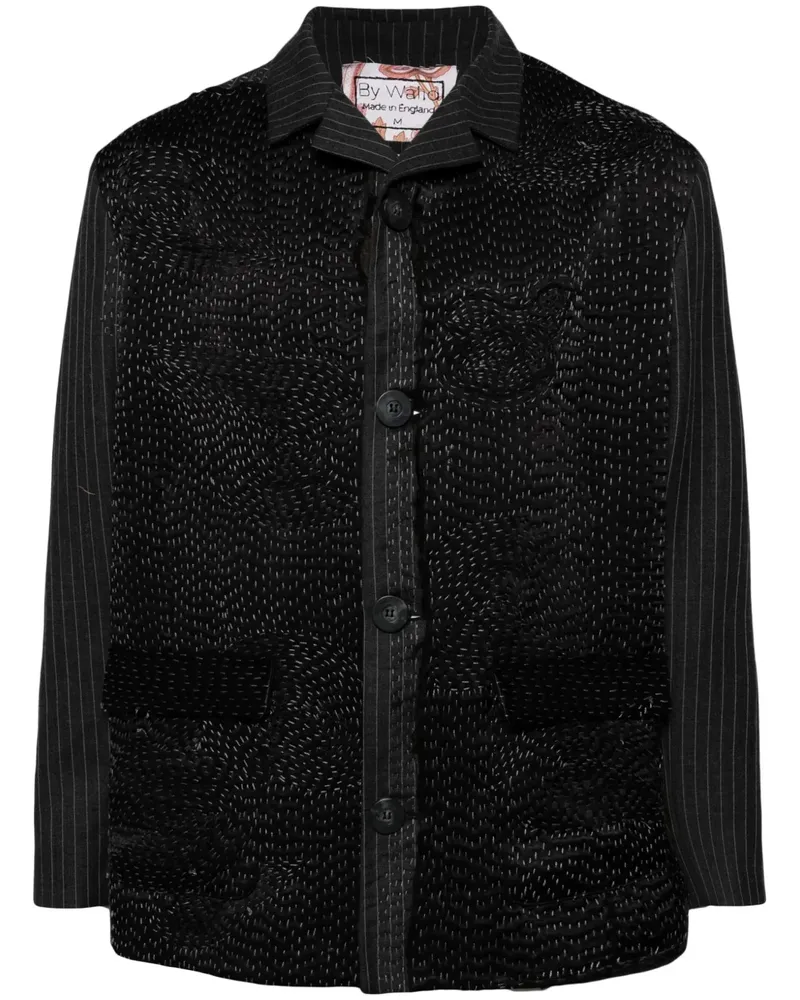 BY WALID Bestickte Hemdjacke mit Nadelstreifen - Schwarz Schwarz