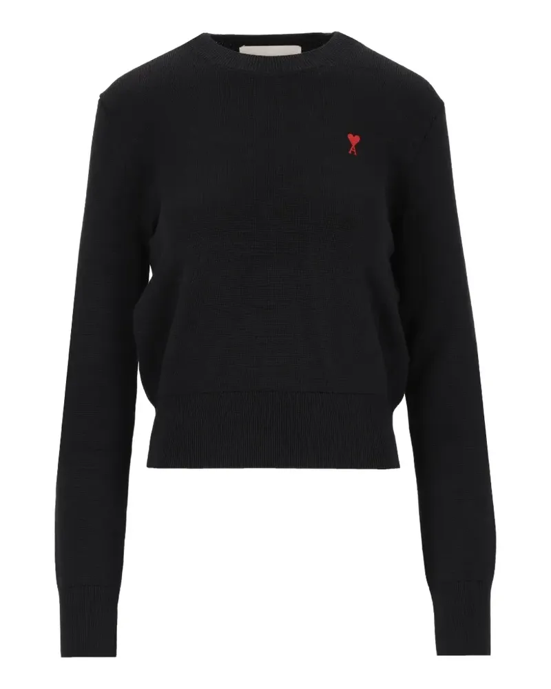 AMI Paris Pullover aus Wolle mit Rundhalsausschnitt und Ami de Coeur - Schwarz Schwarz