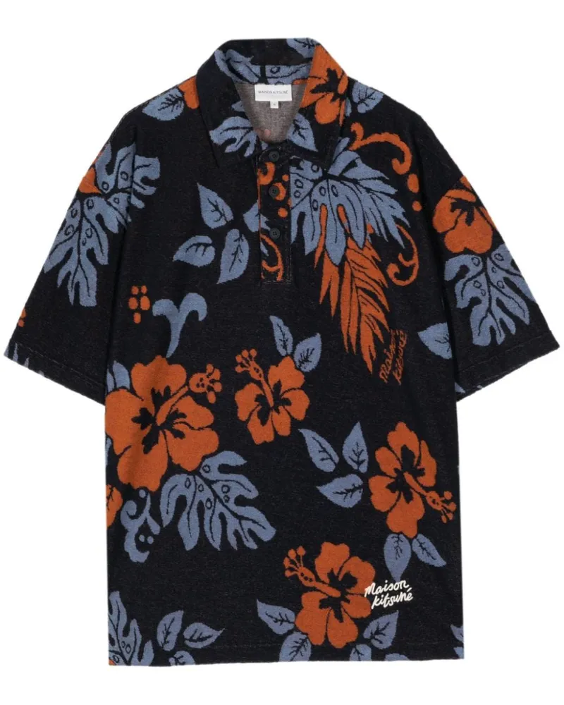 Kitsuné Poloshirt mit Frottee-Finish - Blau Blau