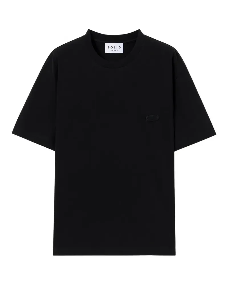 SOLID HOMME Black Paris Artwork logo-patch T-shirt - Schwarz Schwarz