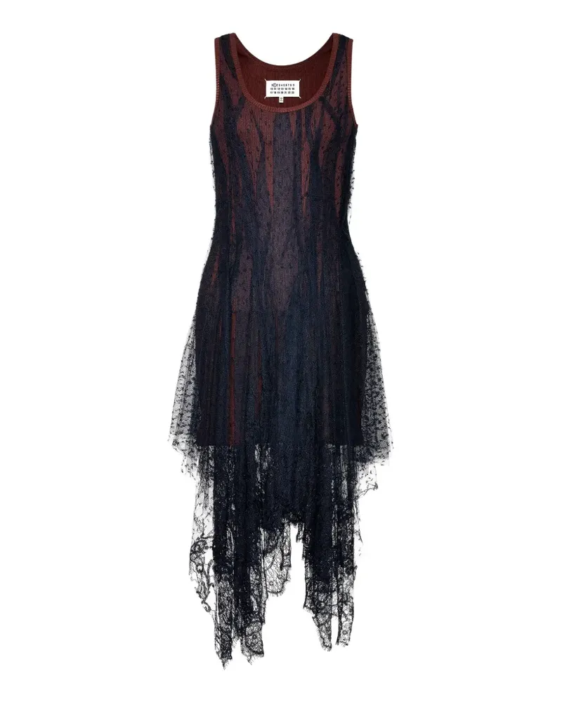 Maison Margiela Kleid in Knitteroptik mit Spitzen-Overlay - Blau Blau