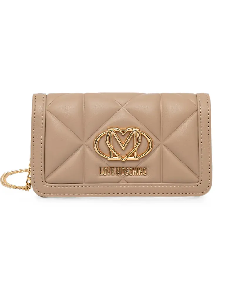 Moschino Gesteppte Umhängetasche mit Logo-Schild - Nude Nude