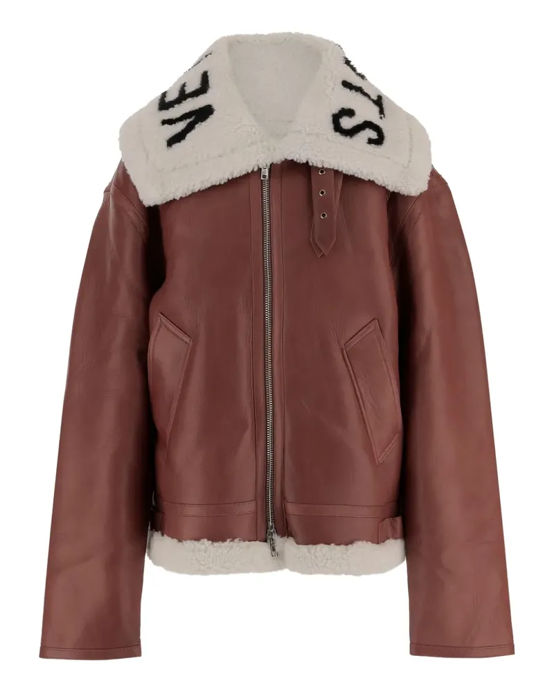 VETEMENTS shearling-collar leather jacket - Braun Braun