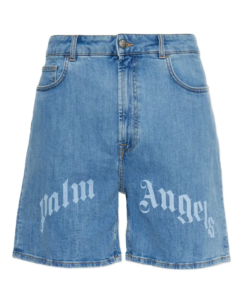 Palm Angels logo-print denim shorts - Blau Blau