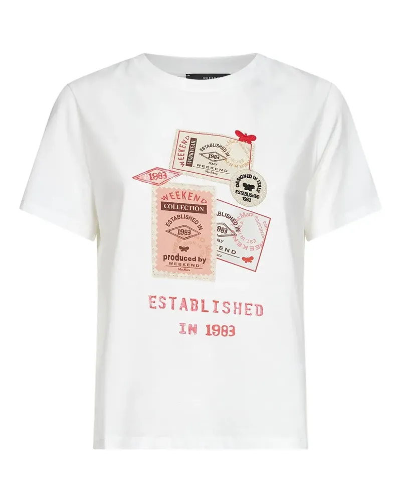 Max Mara T-Shirt mit Briefmarken-Print - Weiß Weiß