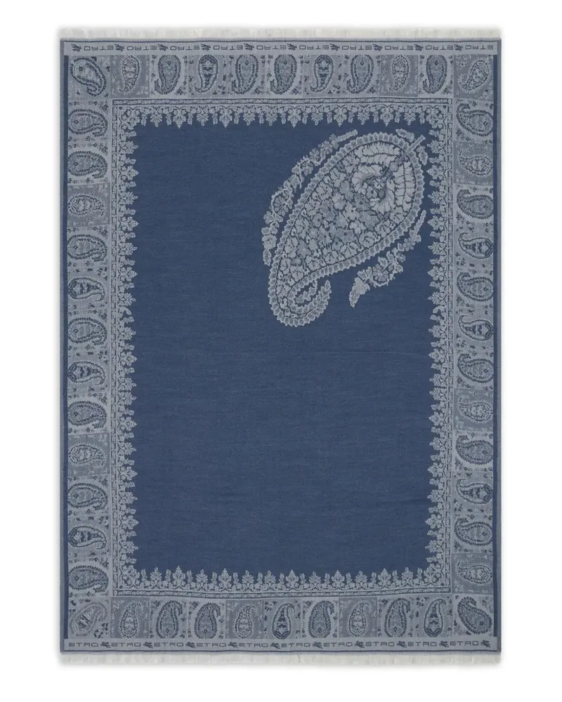 Etro Decke mit Paisley-Blumenmotiv (140cm x 180cm) - Blau Blau