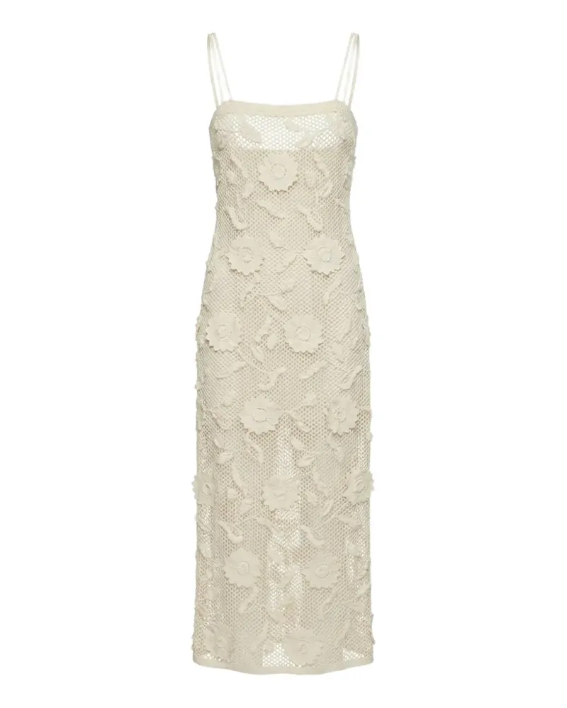 NISSA crochet-knit floral-appliqué dress - Nude Nude