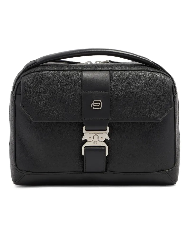 Piquadro Schultertasche mit Logo-Schild - Schwarz Schwarz
