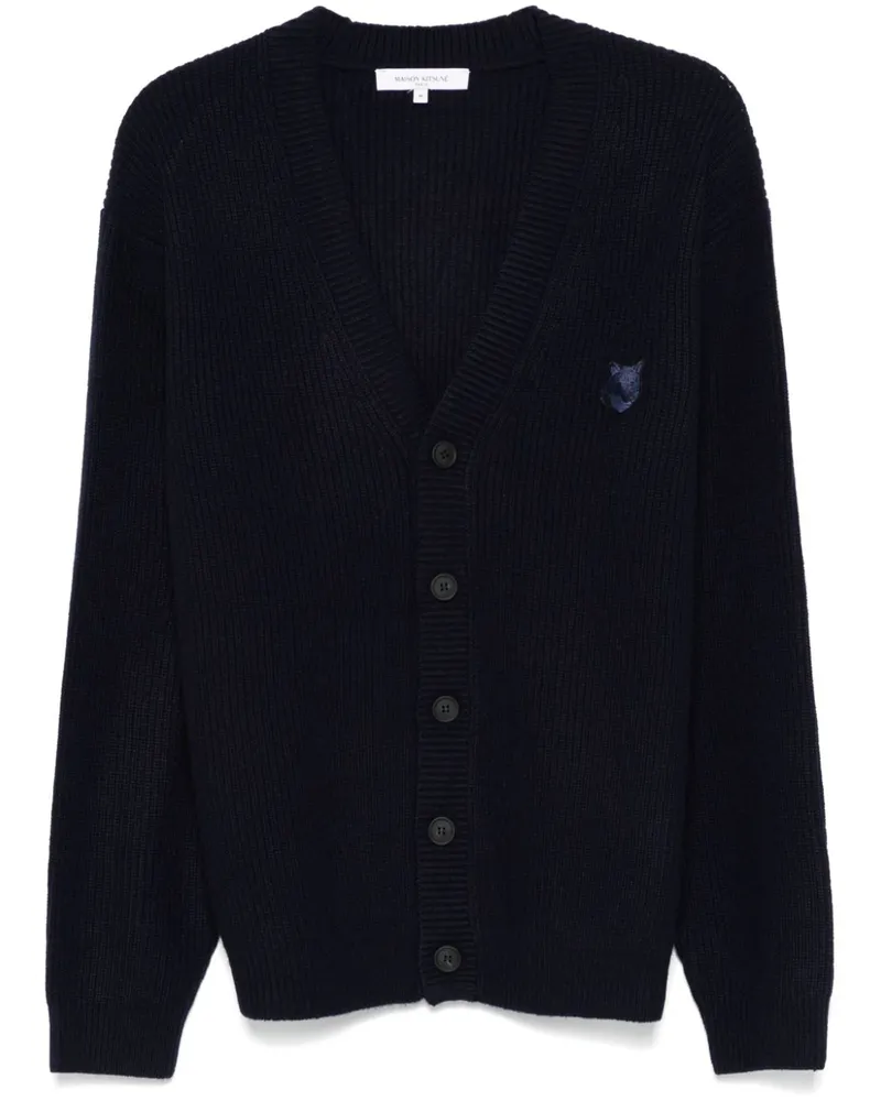 Kitsuné Gerippter Bold Fox Head Cardigan - Blau Blau