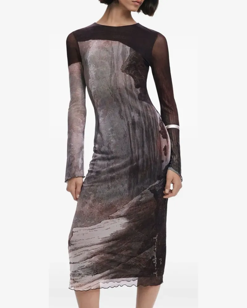 Desigual printed long-sleeve midi dress - Braun Braun