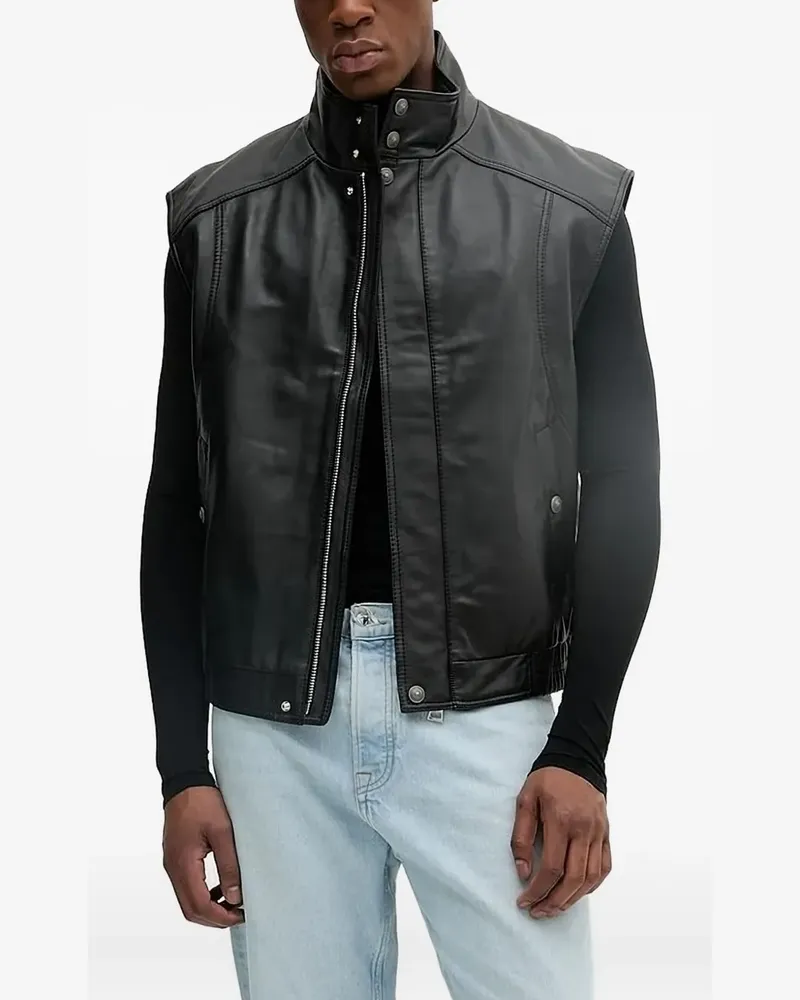 Versace Jeans Lederweste mit Knopfverschluss - Schwarz Schwarz