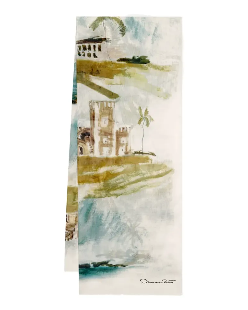 Oscar de la Renta Dominican Landscape modal cashmere scarf - Nude Nude