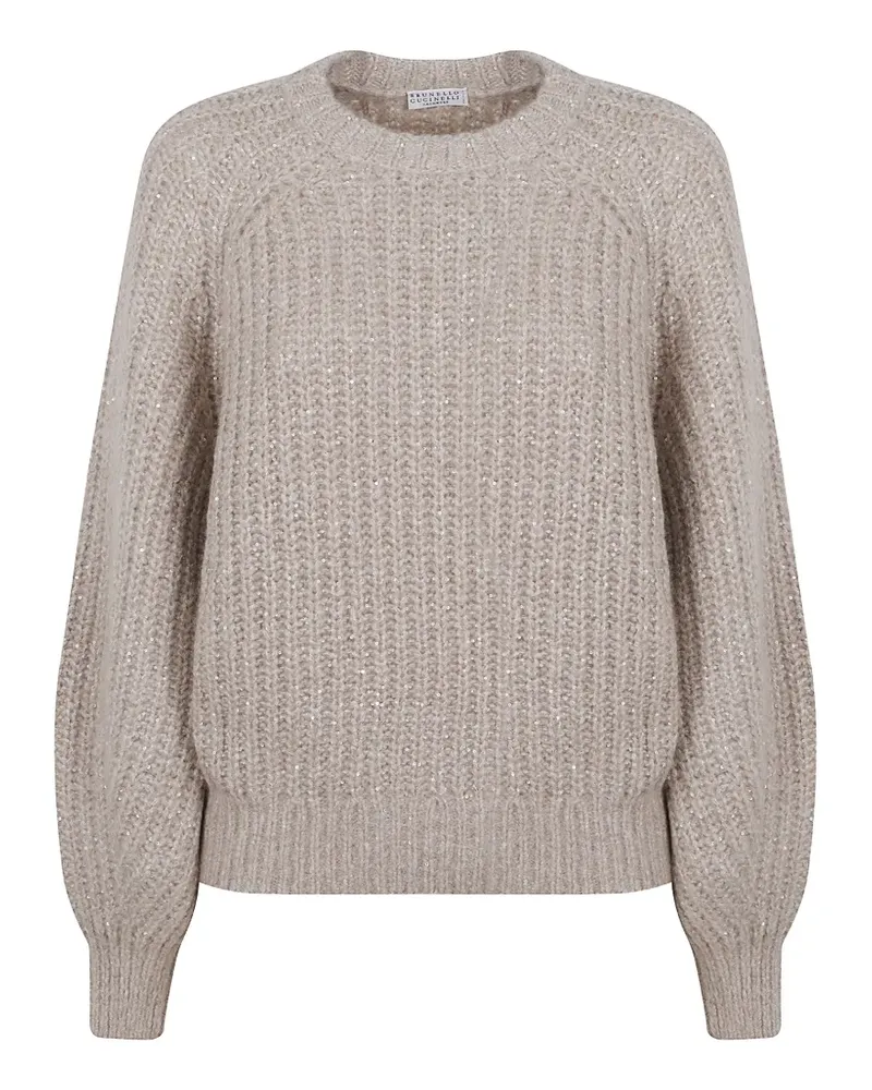 Brunello Cucinelli sequin-embellished ribbed-knit sweater - Nude Nude