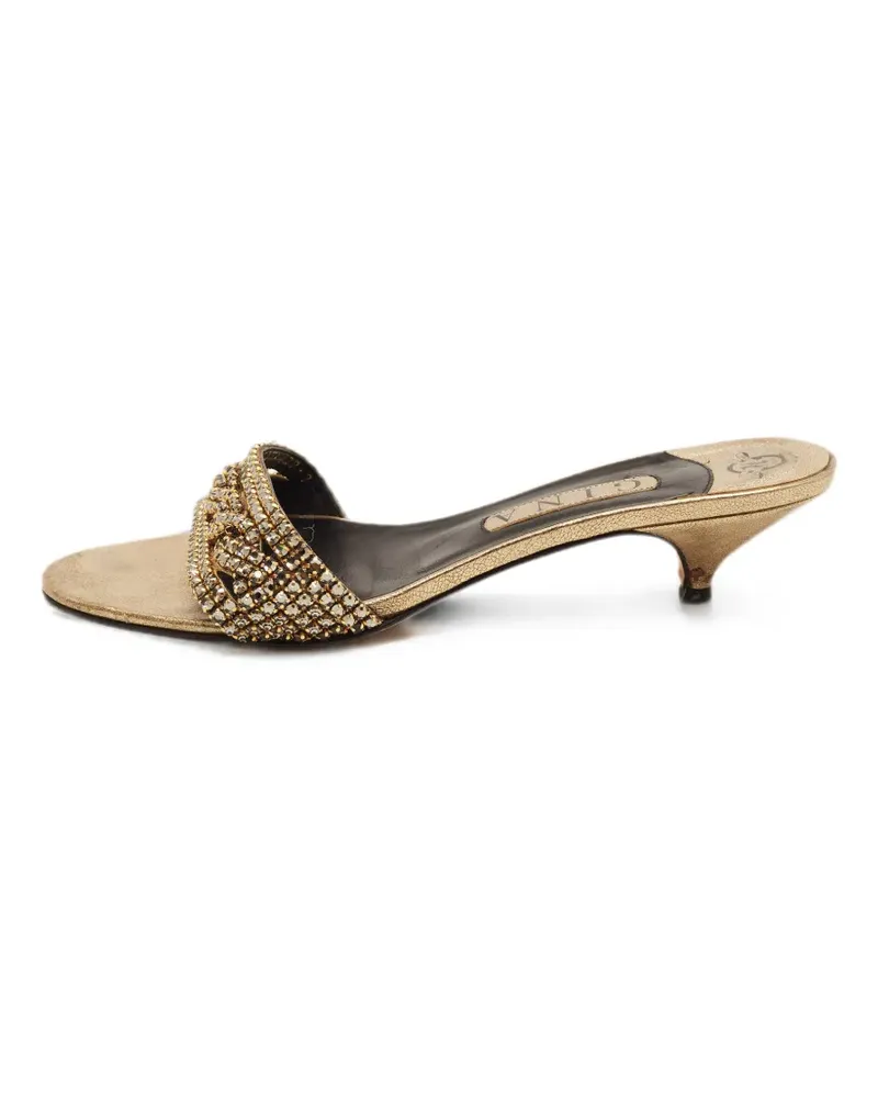 Gina crystal-embellished slide sandals - Gold Gold