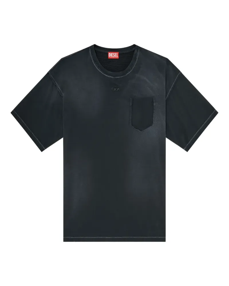 Diesel Ausgeblichenes T-Shirt mit Reißverschlusstasche - Schwarz Schwarz