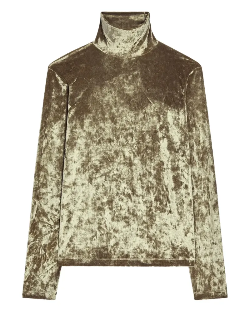 Dries van Noten T-Shirt aus Samt mit Stehkragen - 607 OLIVE 607